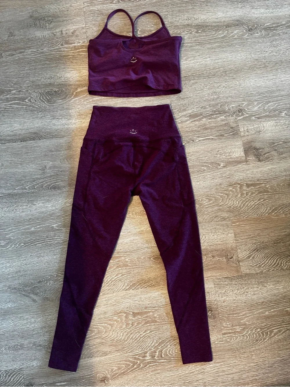 Plum Ribbed High-Waist Leggings with Matching Crop Tank